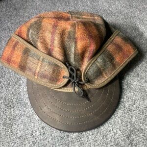 Original Stormy Kromer 1903 Cap Plaid Leather Bill Sz 7 3/8 hat Trapper Rancher